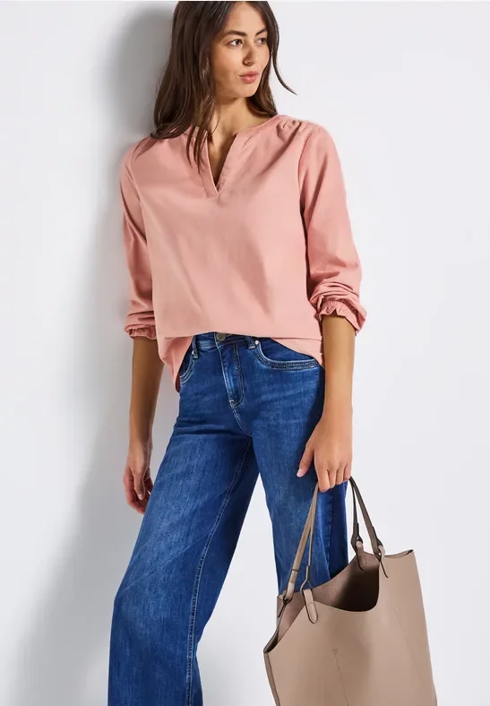 Thumbnail - Street One Frauen Cordbluse mit Rüschendetails in Rosa, Gr: 44