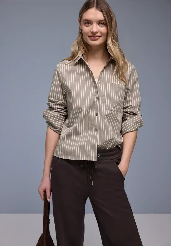 Street One Frauen Gestreifte Hemdbluse in Braun, Gr: 42