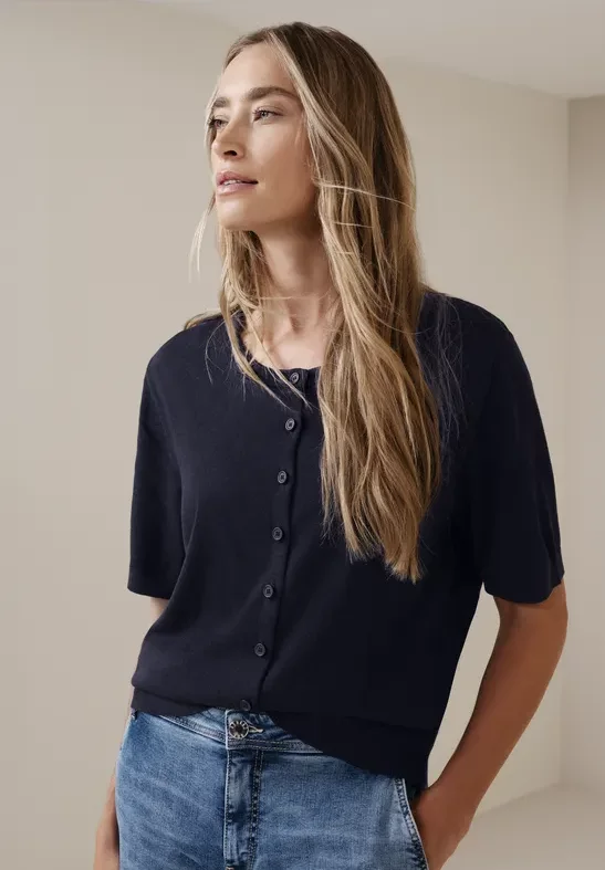 Street One Frauen Kurzarm Cardigan mit Rundhals in Blau, Gr: 46