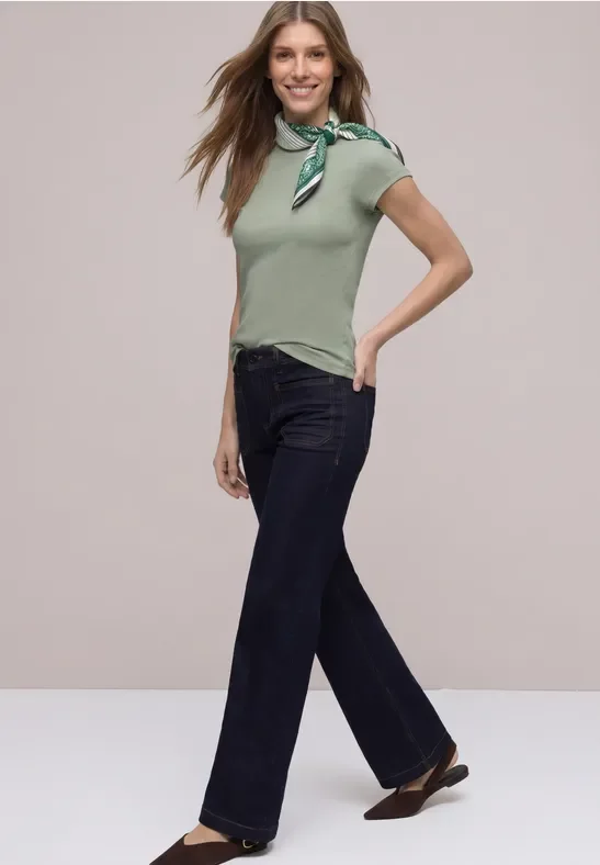Street One Frauen Basic Shirt mit Turtle Neck in Grün, Gr: 36