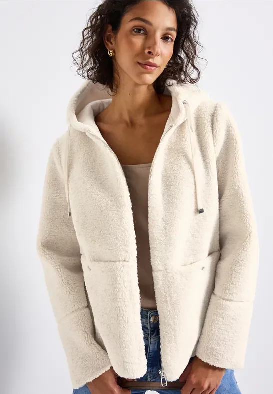 Street One Frauen Teddy Jacke mit Kapuze in Beige, Gr: 40