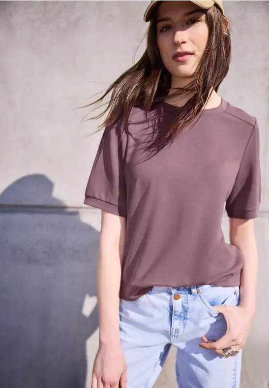 Street One Studio Frauen Basic T-Shirt mit Kurzarm und Rundhals in Rosa, Gr: 36