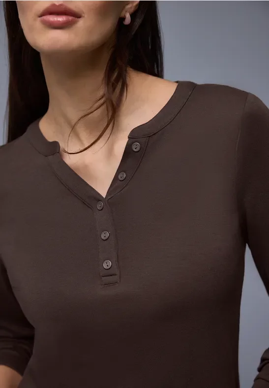 Street One Frauen Shirt in Unifarbe in Braun, Gr: 44