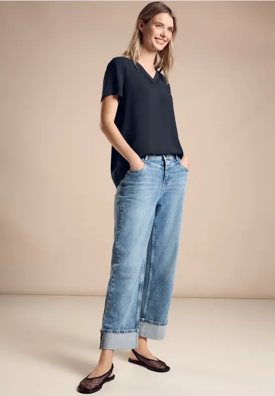 Street One Frauen Tunika Bluse mit Print in Blau, Gr: 34