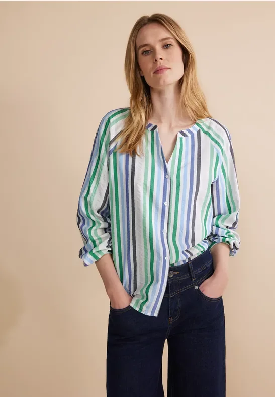 Street One Frauen Seersucker Bluse in Grün, Gr: 46