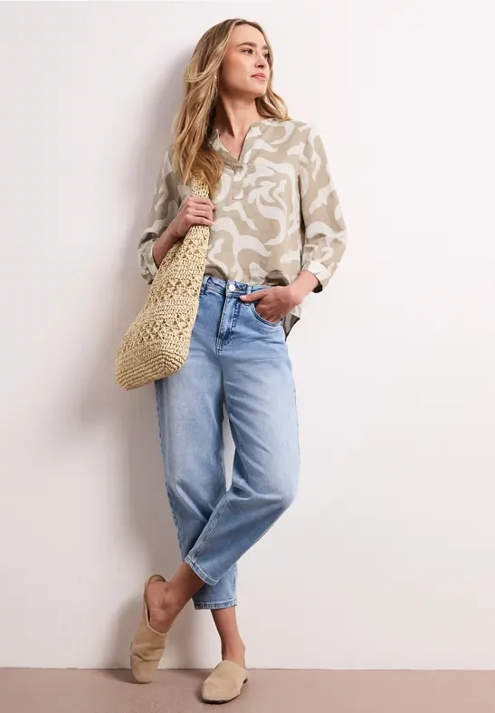 Street One Frauen Bluse mit Split Neck aus Leinenmix in Beige, Gr: 44