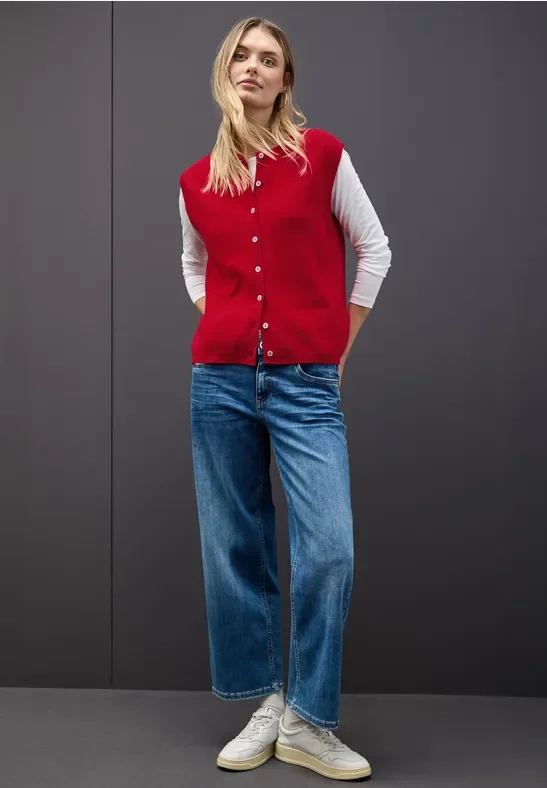 Street One Frauen Ärmelloser Cosy Cardigan in Rot, Gr: 36