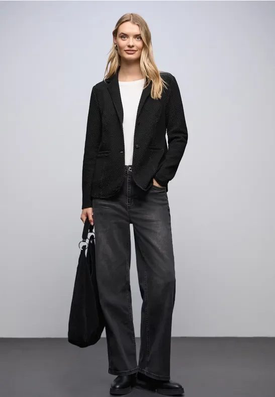 Street One Frauen Glitzernder Jacquard Blazer in Schwarz, Gr: 34