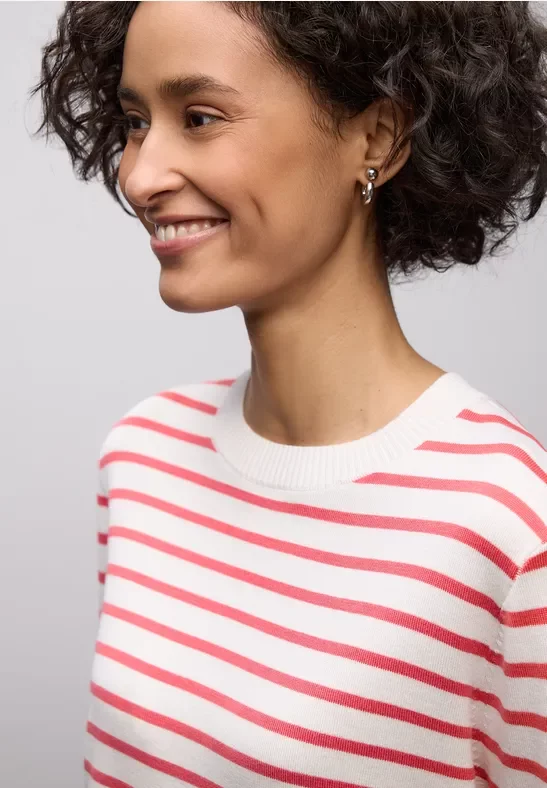 Street One Frauen Gestreifter Pullover in Weiß, Gr: 44