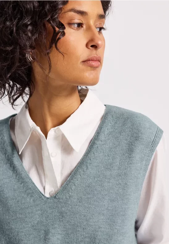 Street One Frauen Ärmelloser V-Neck Pullover in Blau, Gr: 36