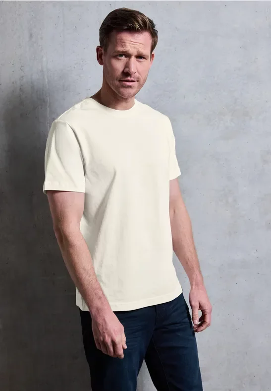 Street One MEN Männer Basic T-Shirt in Unifarbe in Beige, Gr: M