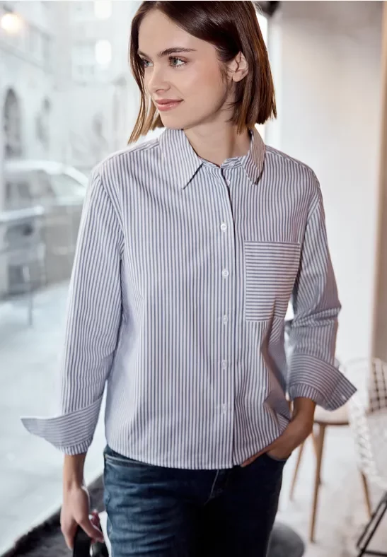 Street One Studio Frauen Gestreifte Hemdbluse in Blau, Gr: 38