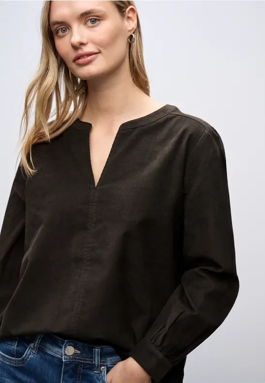 Street One Frauen Cordbluse in Unifarbe in Braun, Gr: 36
