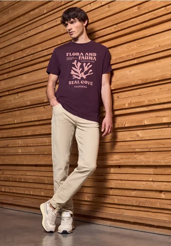 Thumbnail - Street One MEN Männer T-Shirt mit maritimem Print in Rot, Gr: L