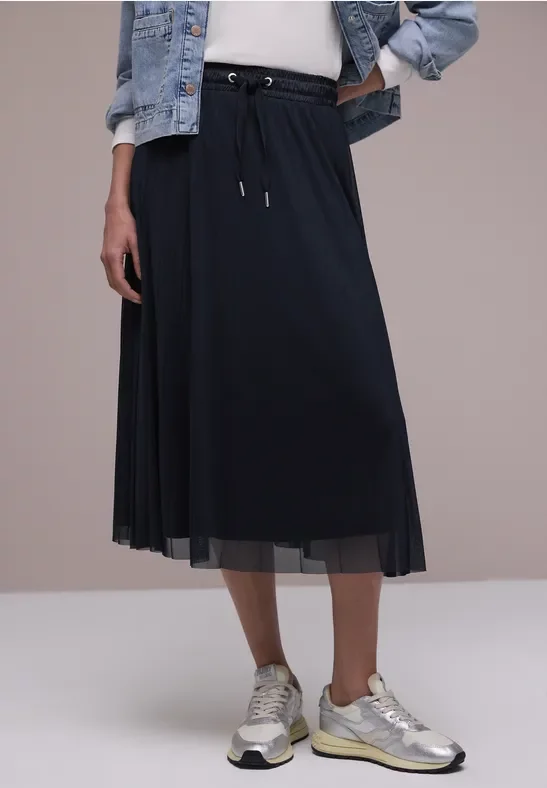 Street One Frauen Midi-Rock aus Mesh in Plisséestruktur in Blau, Gr: 38