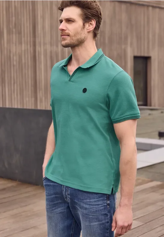 Street One MEN Männer Kurzarm Poloshirt mit Struktur in Türkis, Gr: XL