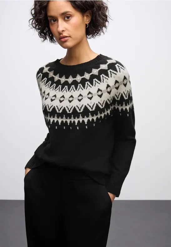 Street One Frauen Pullover im Norweger-Look in Schwarz, Gr: 36