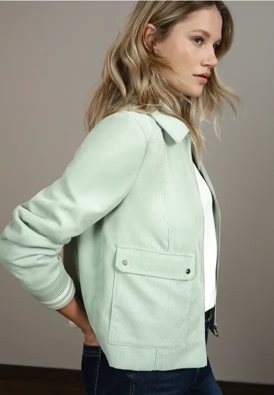 Street One Frauen Kurze Cordjacke in Grün, Gr: 38
