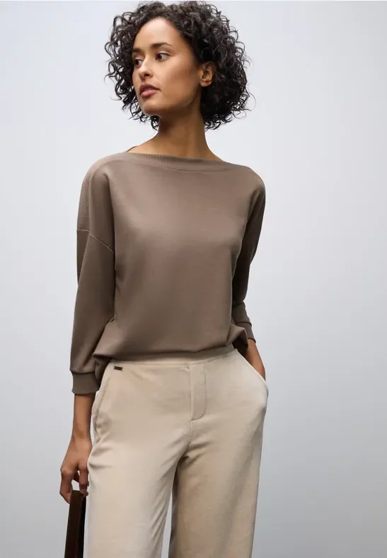 Street One Frauen Shirt mit U-Boot-Ausschnitt in Braun, Gr: 44