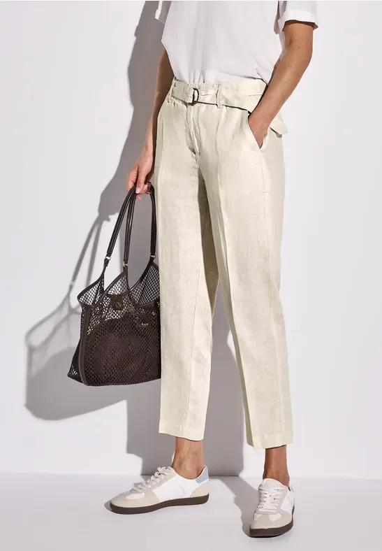 Street One Frauen Leinen-Chino mit Gürtel in Beige, Gr: 36