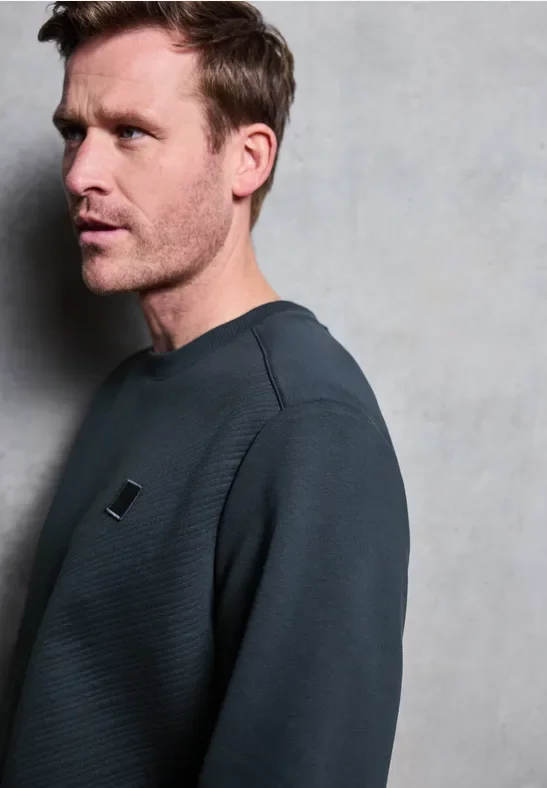 Thumbnail - Street One MEN Männer Crewneck Strukturpullover in Blau, Gr: 3XL