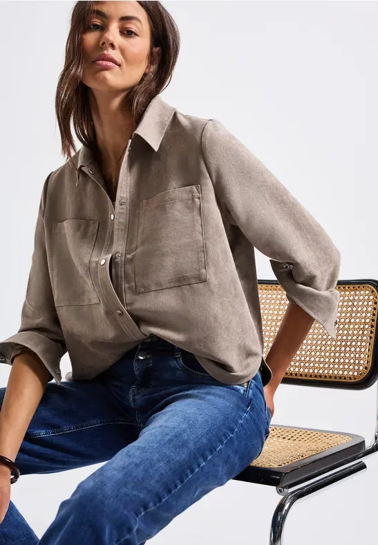 Street One Frauen Kurzes Mini-Cord Overshirt in Braun, Gr: 46