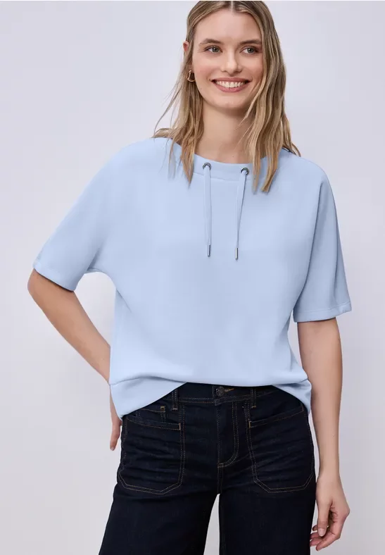 Street One Frauen Dropped Shoulder Shirt im Silk-Look in Blau, Gr: 34