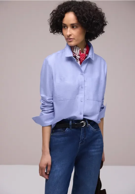 Street One Frauen Hemdbluse mit Brusttaschen in Blau, Gr: 42