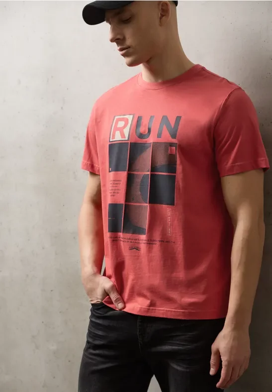 Street One MEN Männer T-Shirt mit Rundhals und Artwork in Rot, Gr: XXL
