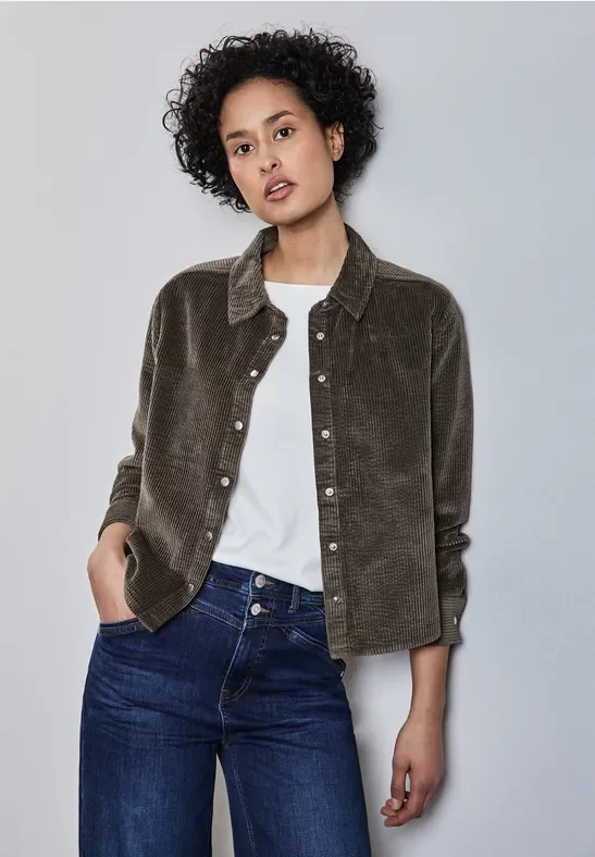 Street One Frauen Cordbluse mit Knopfleiste in Braun, Gr: 36