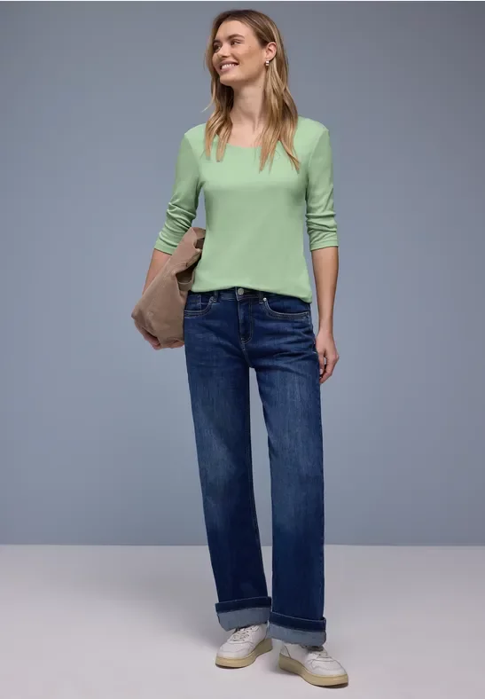 Thumbnail - Street One Frauen Basic T-Shirt mit 3/4 Arm in Grün, Gr: 42