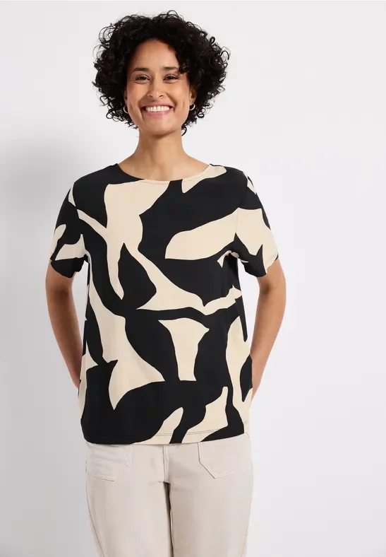 Thumbnail - Street One Frauen Print-Shirt mit Bänderdetail in Grau, Gr: 44
