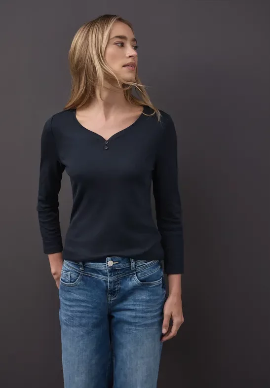 Street One Frauen Basic Shirt mit Knopfdetail in Blau, Gr: 40