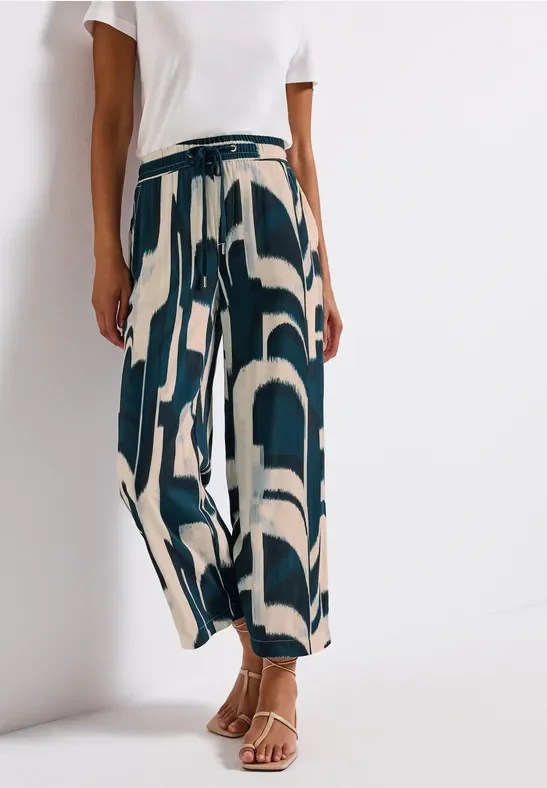 Street One Frauen Ikat Wide Leg Hose in Türkis, Gr: 32