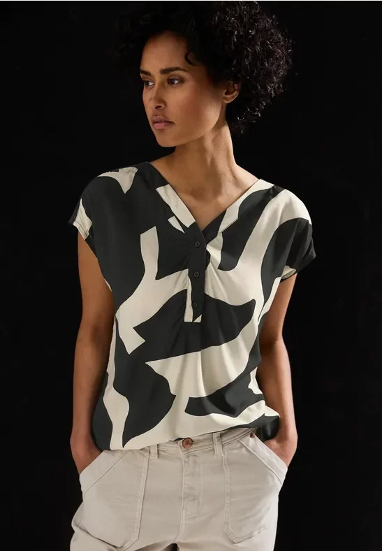 Thumbnail - Street One Frauen Gemusterte Bluse in Grau, Gr: 40