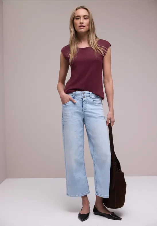 Street One Frauen Basic Shirt mit U-Boot-Ausschnitt in Rot, Gr: 42