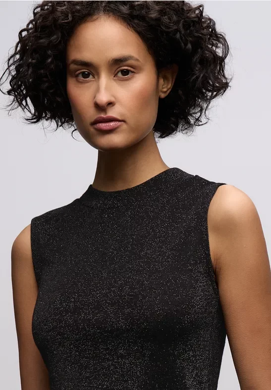 Street One Frauen Glitzerndes Top in Schwarz, Gr: 42