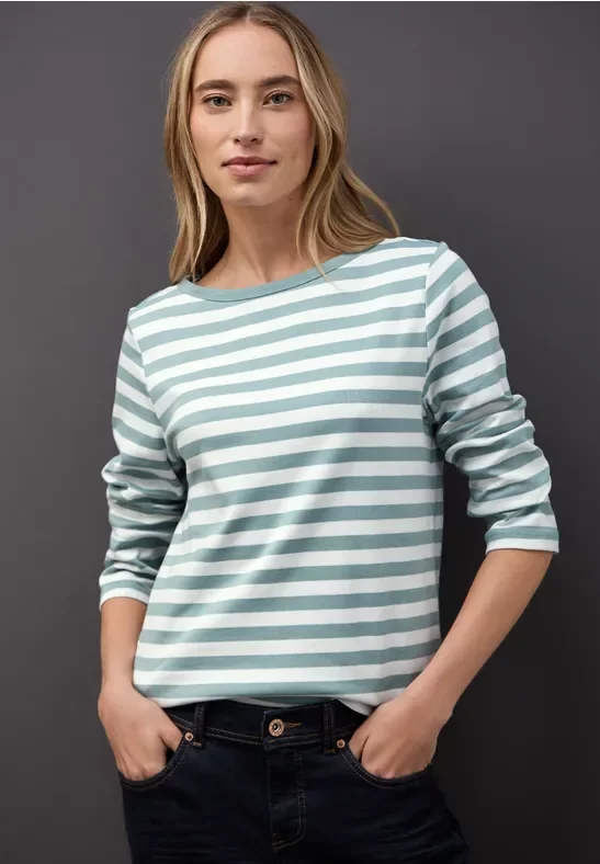 Thumbnail - Street One Frauen Gestreiftes U-Boot Shirt in Blau, Gr: 42