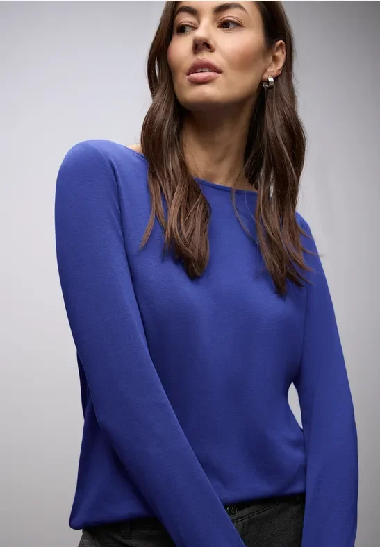 Street One Frauen Shirt in Unifarbe in Blau, Gr: 42