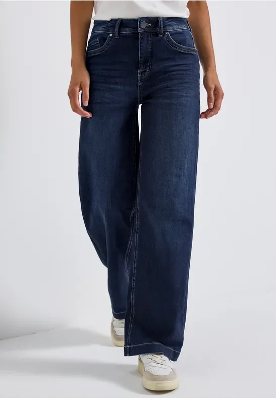 Street One Frauen Wide Leg Jeans in Blau, Gr: 26