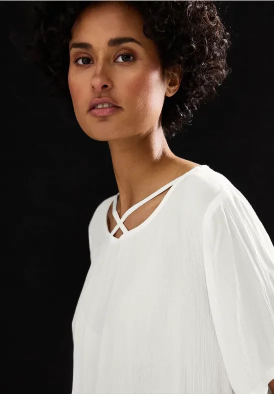 Street One Frauen Blusenshirt mit Bänderdetail in Weiß, Gr: 42