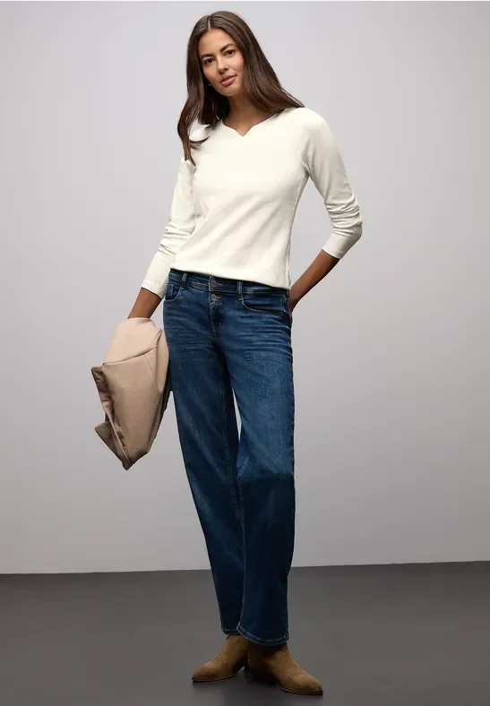 Street One Frauen Basic Shirt mit Rippstruktur in Weiß, Gr: 36