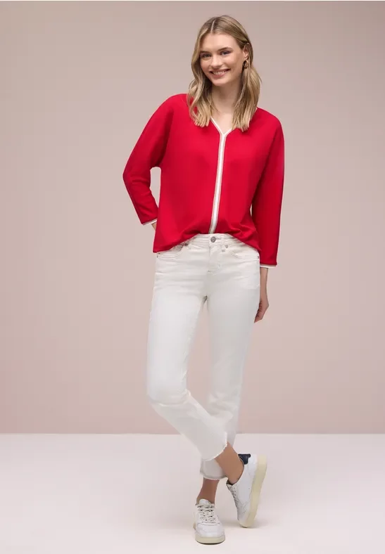 Street One Frauen 3/4-Arm Shirt mit Kontrastdetail in Rot, Gr: 38