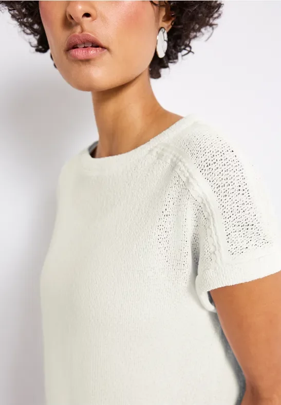 Street One Frauen Strick-Look T-Shirt in Weiß, Gr: 46