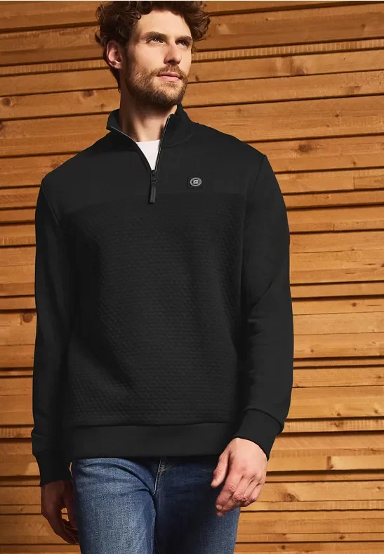 Thumbnail - Street One MEN Männer Troyer Strukturpullover in Schwarz, Gr: L