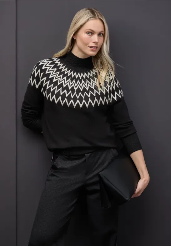 Street One Frauen Pullover im Norweger-Look in Schwarz, Gr: 40