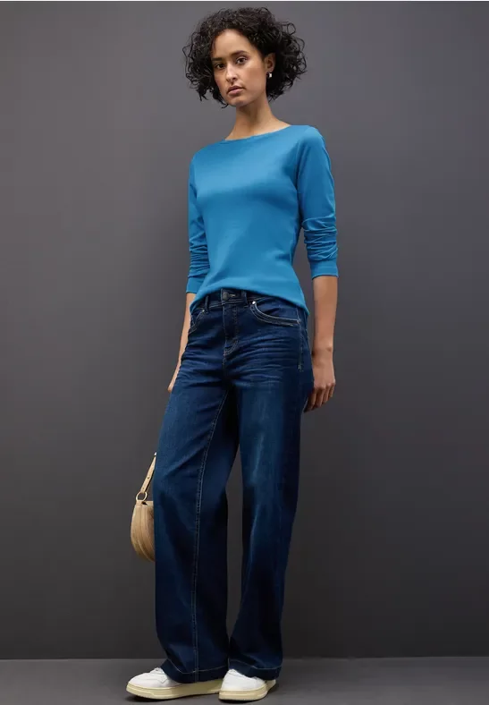 Street One Frauen Basic Langarmshirt in Blau, Gr: 38