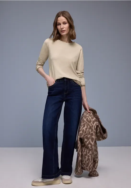 Street One Frauen Shirt mit Leo-Details in Beige, Gr: 38