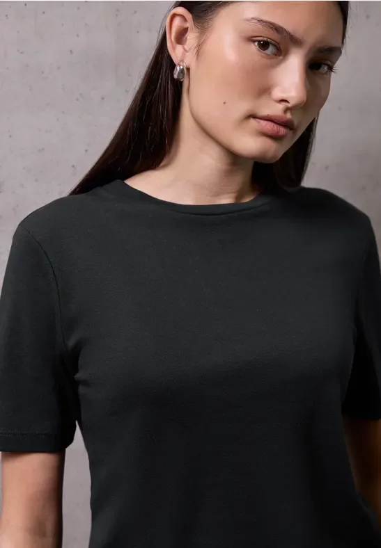 Thumbnail - Street One Studio Frauen Basic Kurzarmshirt in Schwarz, Gr: 44