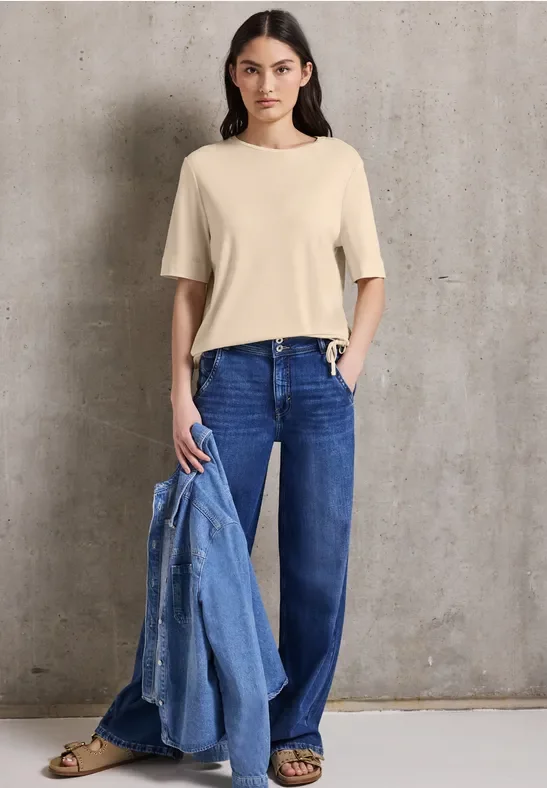 Thumbnail - Street One Studio Frauen Softes T-Shirt mit Tunnelzug in Beige, Gr: 36